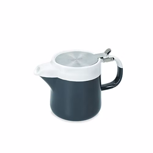La Cafetiere Barcelona Ceramic Teapot with Infuser Basket in Grey and White Striped