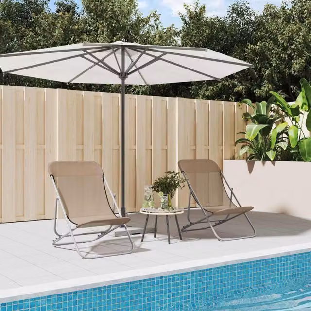 Berkfield Home Set of 2 Folding Beach Chairs in Taupe Textilene and Powder-coated Steel with Beige Accents