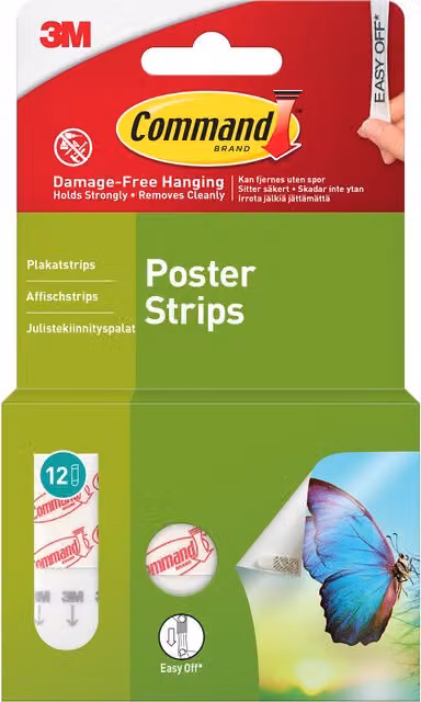 Command White Plastic Poster Strips, Pack of 12