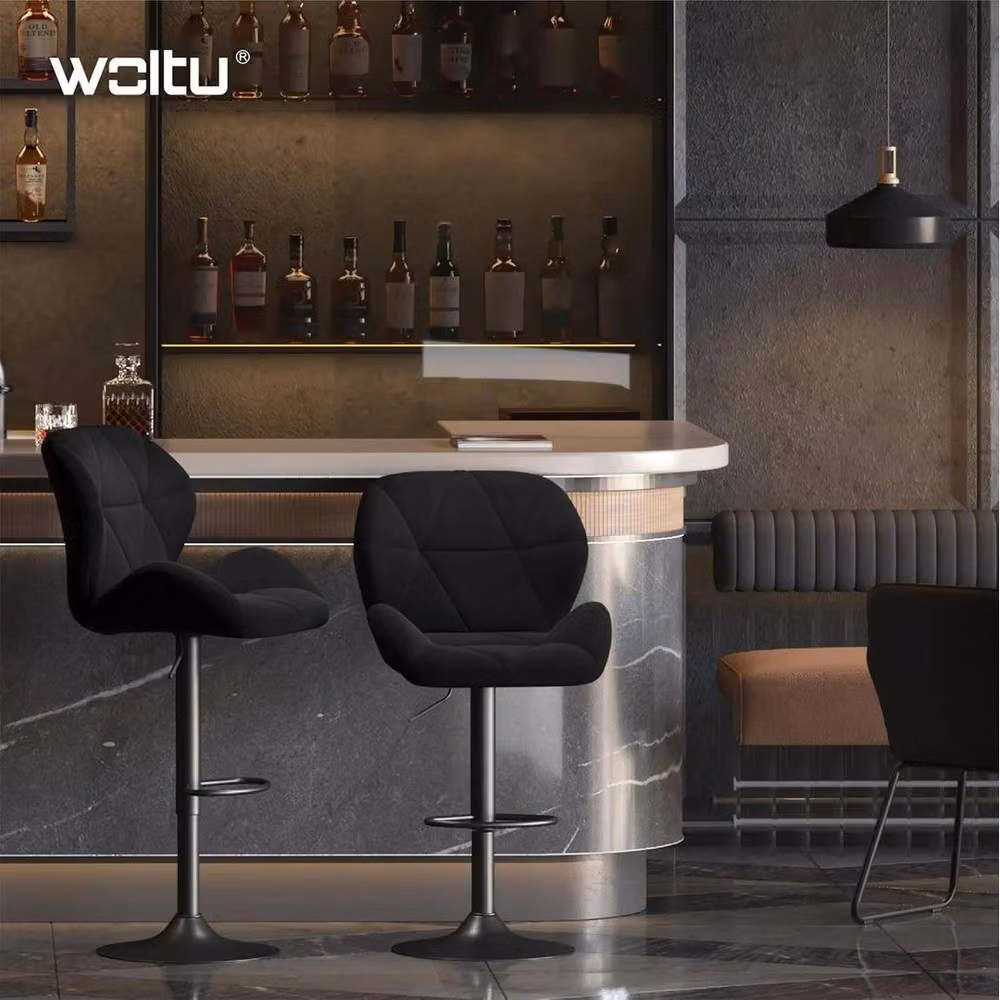 FORGEVIO Black Velvet Bar Stool with Matt Metal Frame – 5