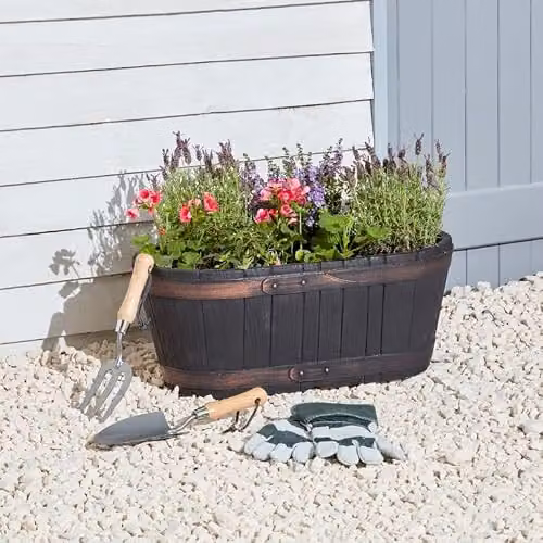 Strata Oakwood Barrel Trough Planter, Brown – 2