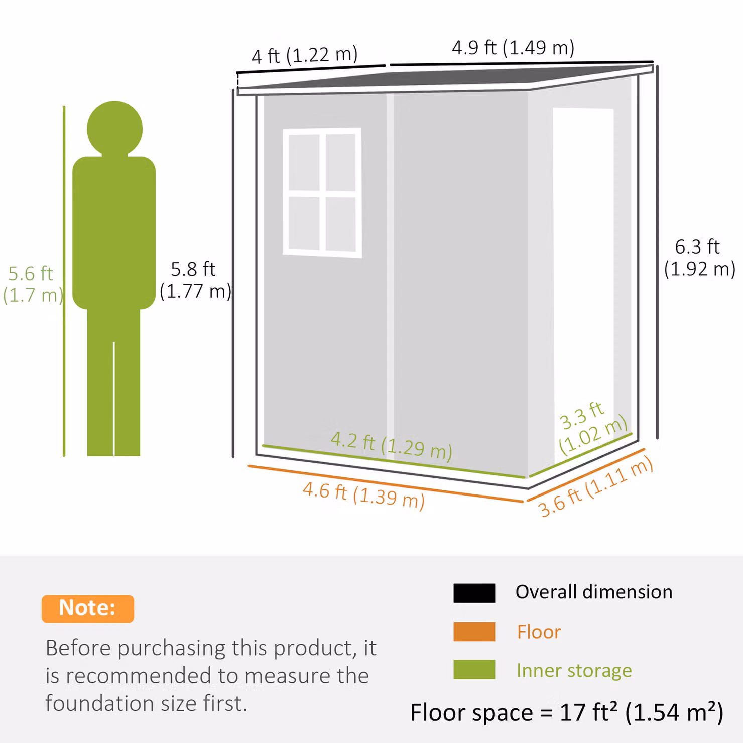Outsunny Black Lean-to Garden Storage Shed with Window and Lockable Single Door – 3