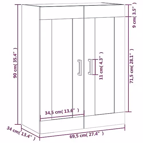 vidaXL Wall Mounted Cabinet in Brown Smoked Oak, W/D/H: 69.5 x 34 x 90 cm – 3