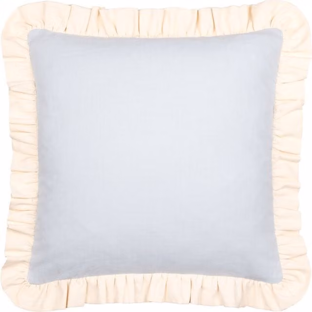 Make It A Home Effie Plain Ruffle Square Cotton Cushion in Sky Blue and Vintage Cream