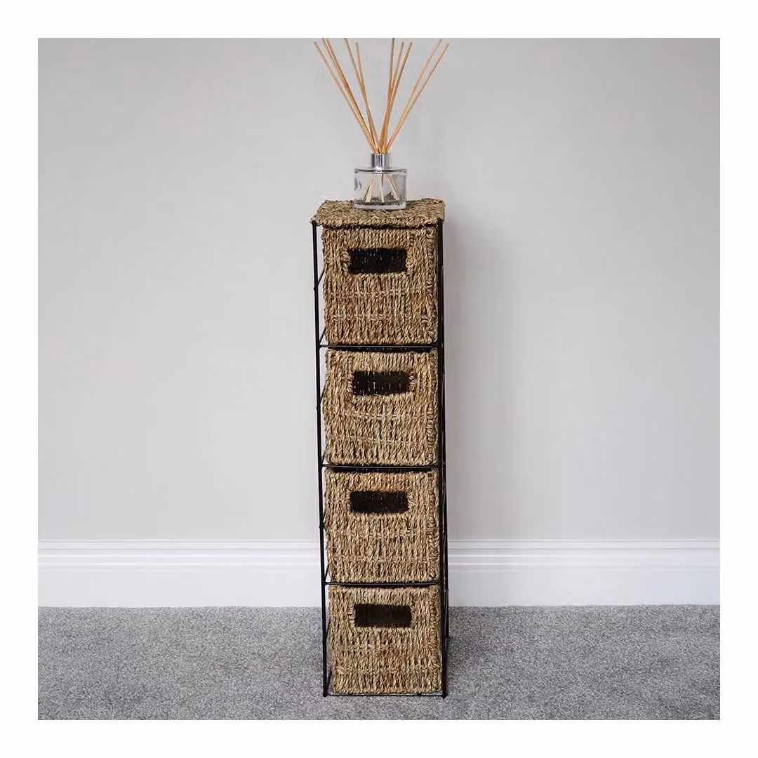 JVL Brown Seagrass 4 Drawer Storage Tower with Metal Frame – 2