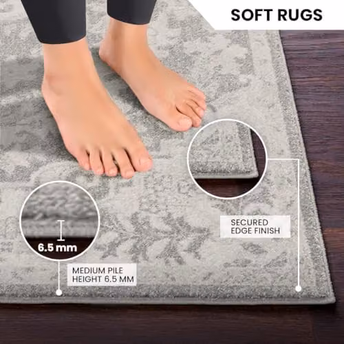 Livabliss Asmara Vintage Boho Style Area Rug, W/D/H: 200 x 275 x 0.65 cm, Grey, Beige and Black – 3