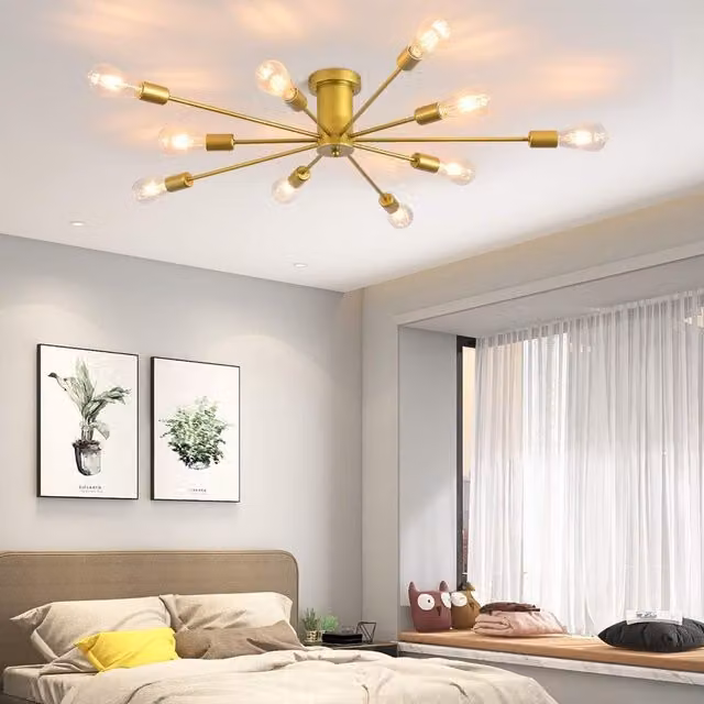 Garwarm 10-Light Sputnik Chandelier Industrial Semi Flush Mount Ceiling Light in Gold/Brass – 1