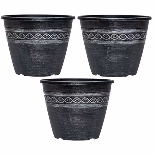 Garden Gear Classic Roman-Greco Design Planter Set of 3, Grey and Black, Diameter: 27.5 cm, Height: 22 cm