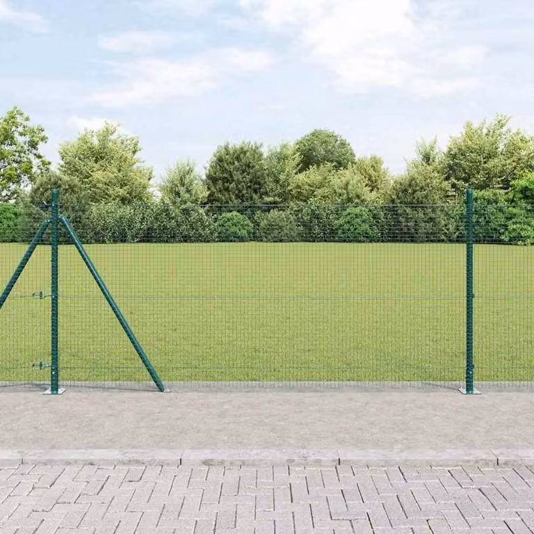 Berkfield Home Green Steel Welded Wire Fence with 13 Flanged Posts, W: 0.8 m, L: 100 m