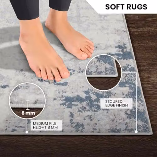 Livabliss Alix Abstract Modern Marble Rug in Grey and Blue, W: 60 cm, D: 90 cm – 5