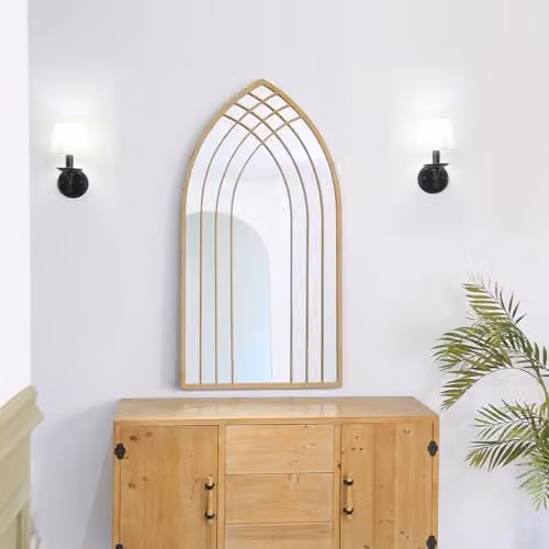 Charles Bentley Sandy Lisbon Arch Mirror, Weather Resistant Wall Mounted Metal Accent Mirror in Beige, H 125 x W 65 cm – 2