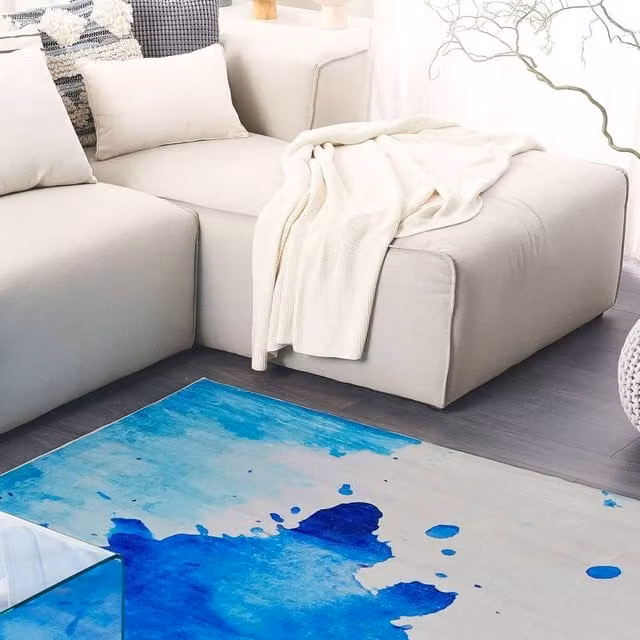 Wyld and Coco Blue and Multicolour Paint-Splatter Abstract Area Rug, W: 140 cm, D: 200 cm – 1