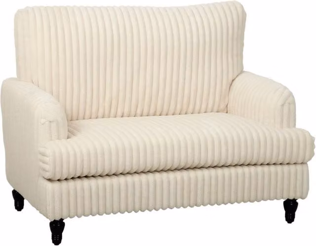 HOMCOM Modern Corduroy Single Armchair with Striped Upholstery in Beige and White – 1