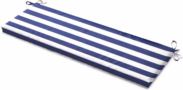Luxury Living Maritime Blue and White Striped Rectangular Garden Bench Seat Pad with Water Repellent Removable Cover