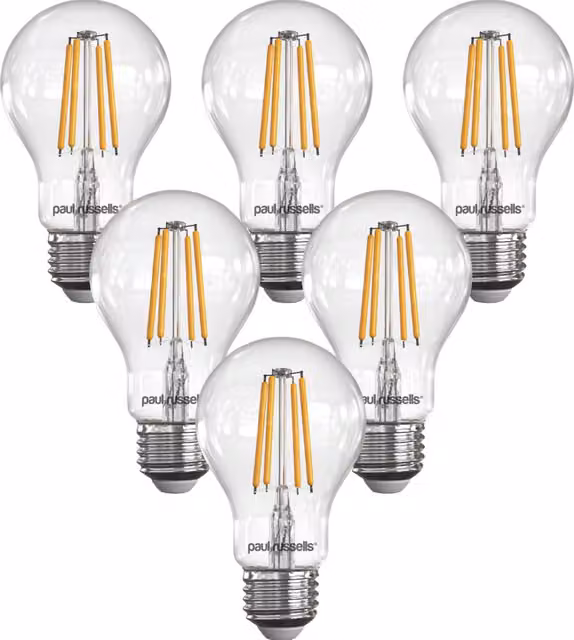 Paul Russells 7W Dimmable LED Filament GLS Bulb, E27, 806lm, 2700K Warm White