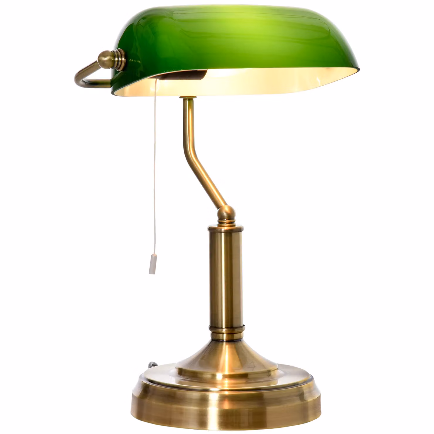HOMCOM Vintage Banker's Table Lamp with Antique Bronze Base and Green Glass Dome Shade – 2