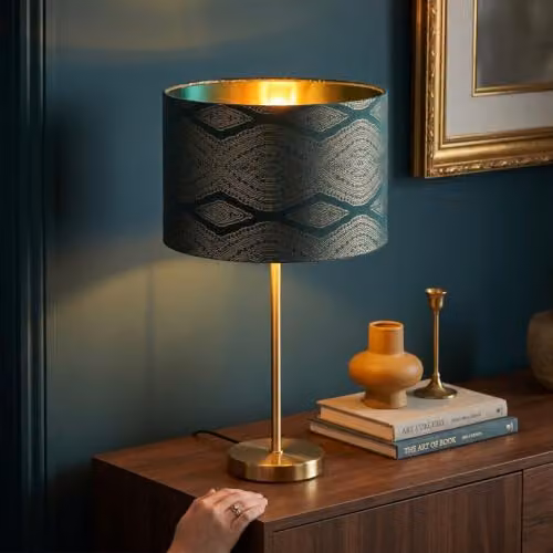 Happy Homewares Forest Green and Gold Geometric Cylinder Lamp Shade, Diameter: 30 cm – 4