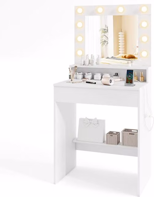 Costway Modern Hollywood LED Dressing Table Set in White