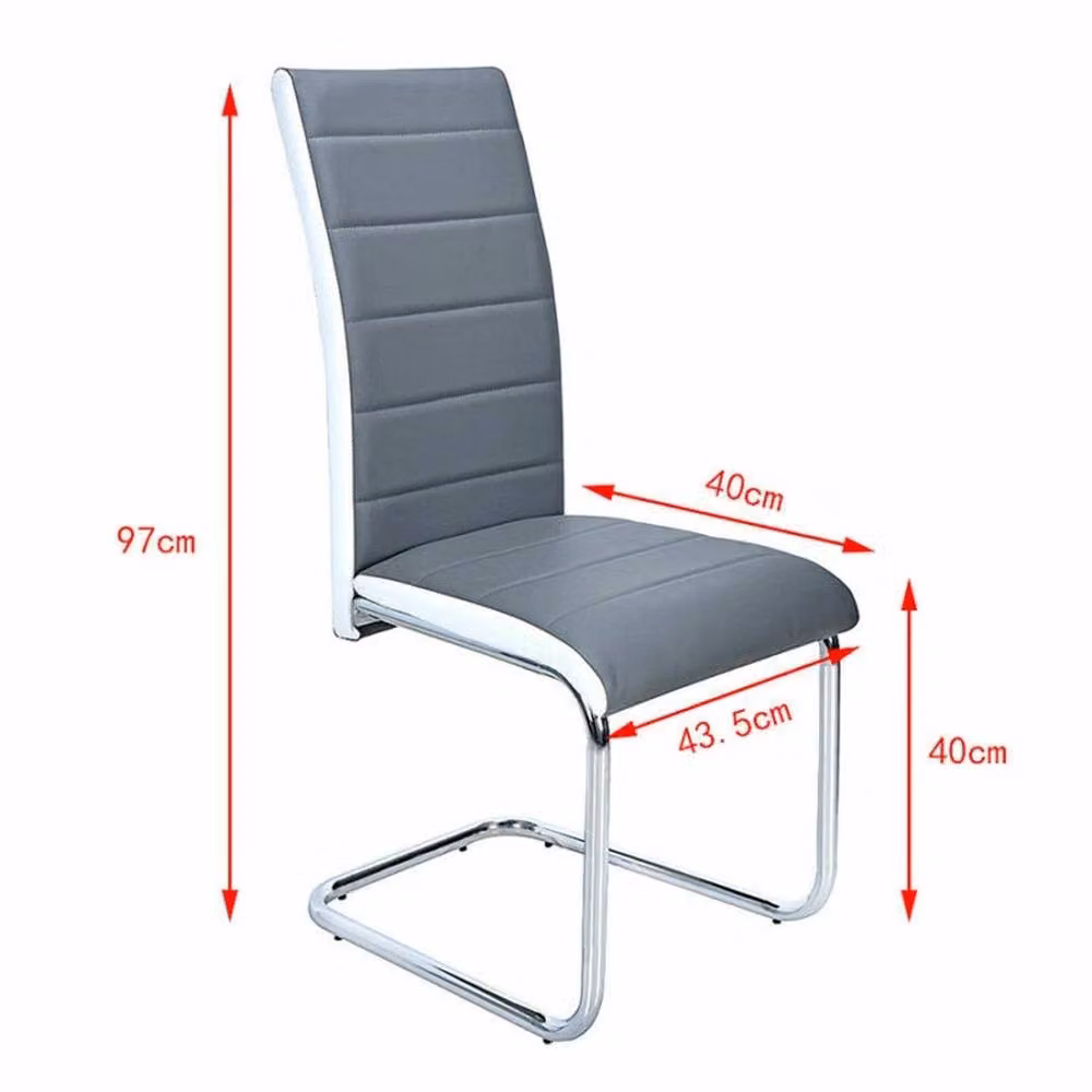 Kelvenix 4 Modern High Back Faux Leather Dining Chairs in Grey with Cantilever Metal Base – 2