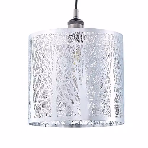 Happy Homewares Polished Chrome Metal Forest Design Ceiling Pendant Shade in Silver