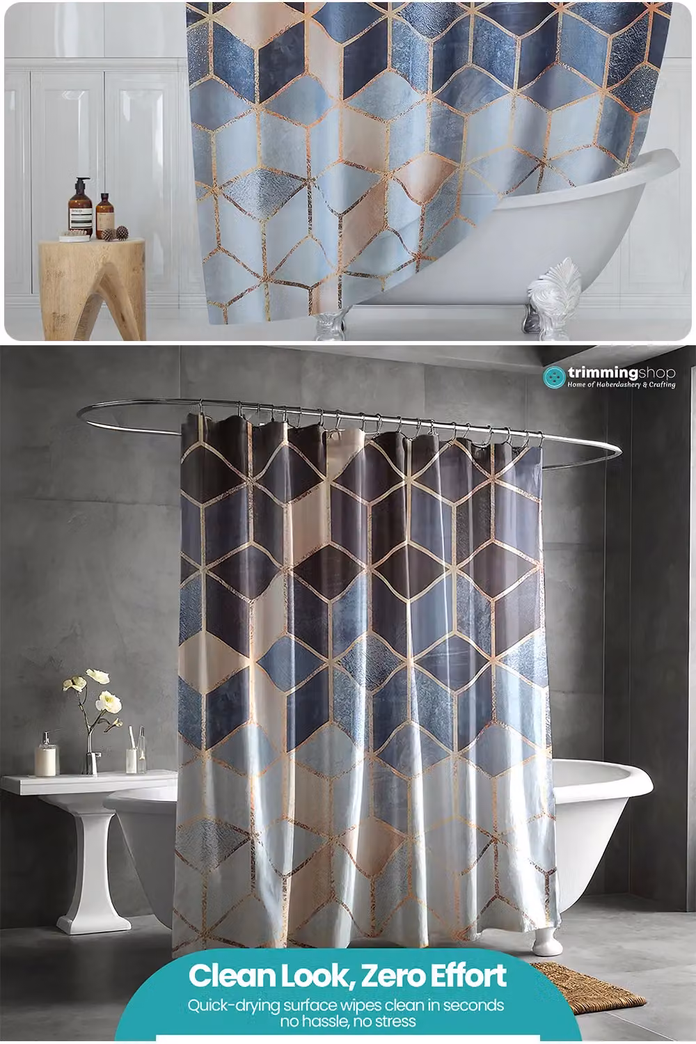 Neel Blue Geometric Waterproof Polyester Shower Curtain in Blue, W/D/H: 180 x 180 x 180 cm – 5