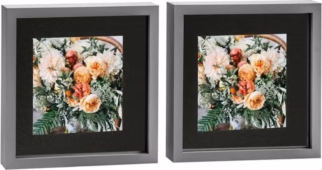 Nicola Spring Pack of 2 Modern Square 3D Box Photo Frames in Grey and Black, W/D/H: 25.4 x 25.4 x 25.4 cm with 6x6 inch Mount