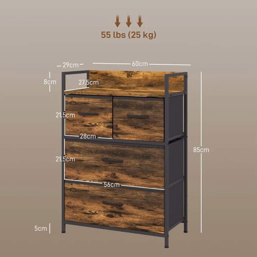 STILVORA Industrial Chest of Drawers with Fabric Drawers in Rustic Brown – 2