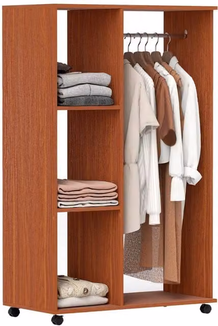 KORVIXA Walnut Open Wardrobe on Wheels, Brown, Width: 100 cm – 1