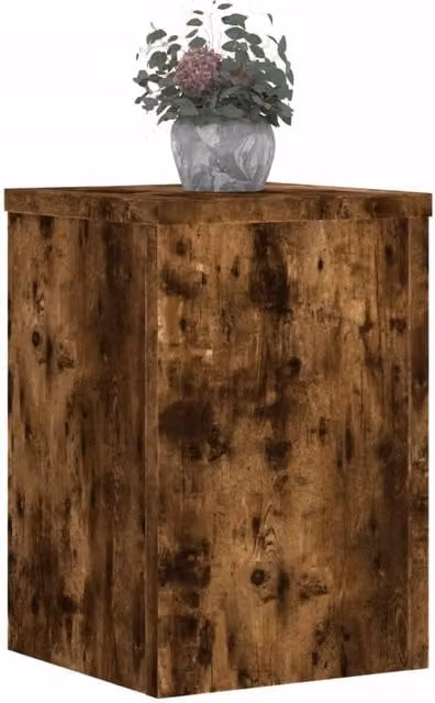 Berkfield Home Set of 2 Modern Plant Stands in Smoked Oak Brown, W/D/H: 20 x 20 x 30 cm