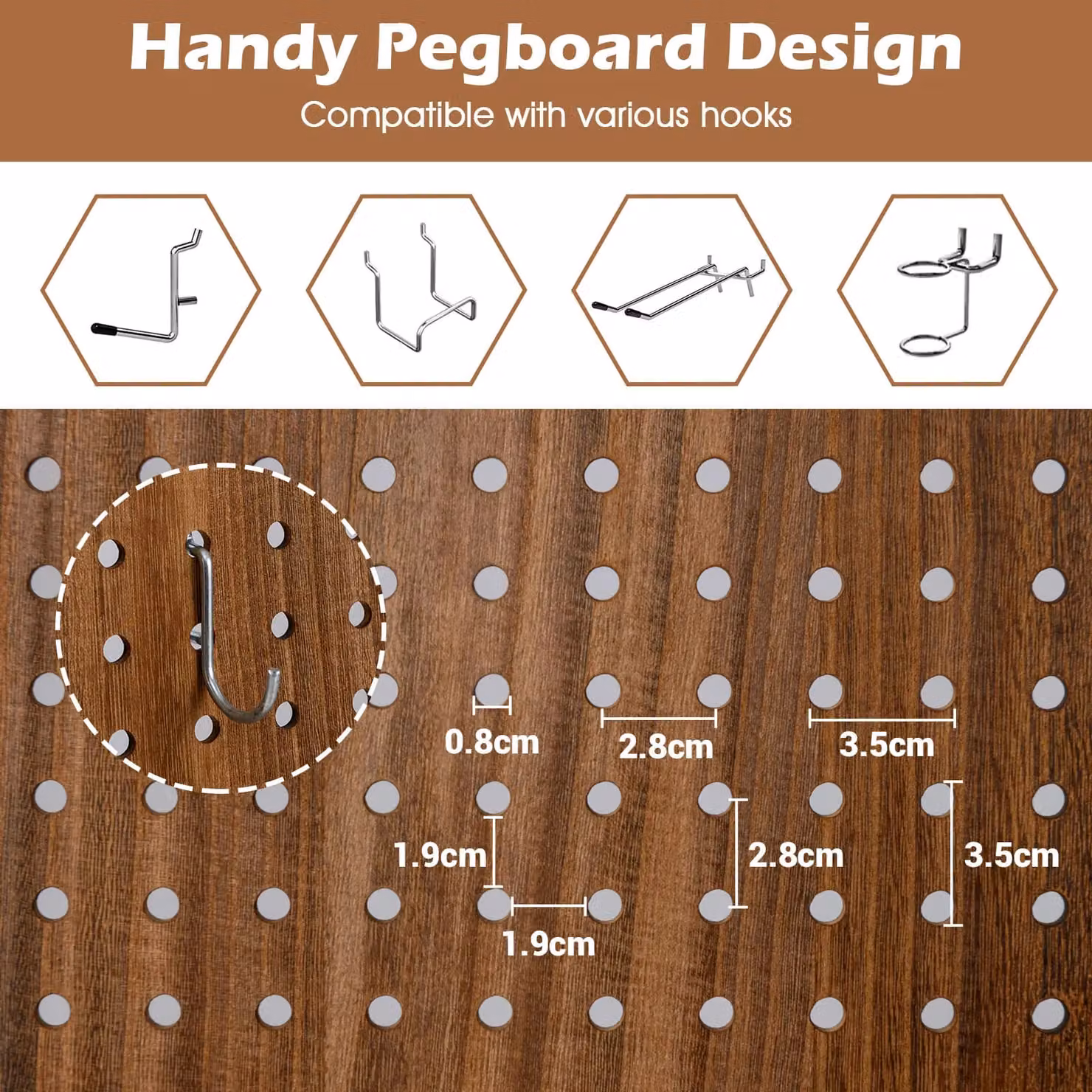 Gymax 4-Panel Brown Pegboard Folding Room Divider Privacy Screen, Height: 170 cm – 6
