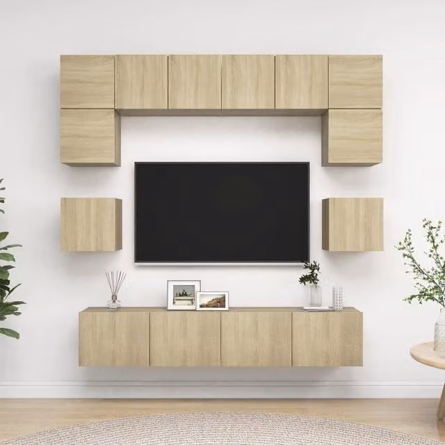 Berkfield Home 8 Piece Modern Sonoma Oak TV Cabinet Set in Brown and Beige – 1