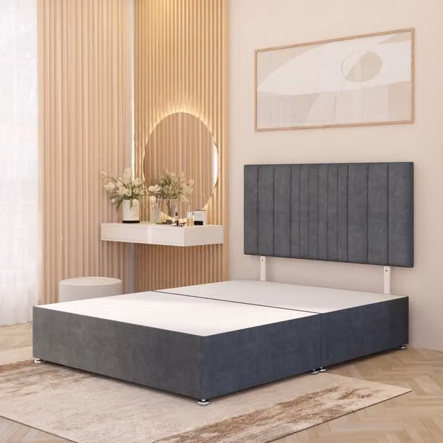 Somnior Beds Ltd Arizona Plush Velvet Divan Bed Base with Drawers and 32" Headboard, Silver/Grey, W/D/H: 140 x 200 cm