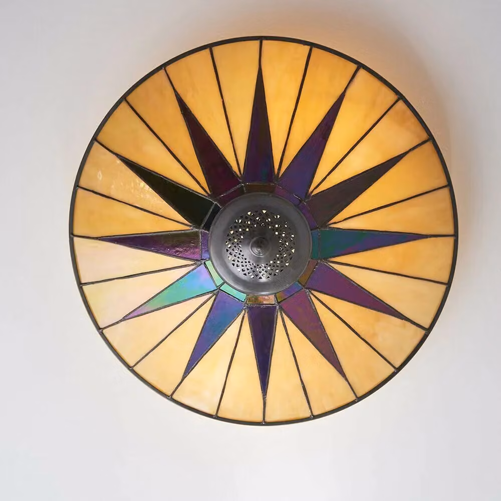 Loops Tiffany Glass Semi Flush Ceiling Light with Round Inverted Shade in Cream – 2