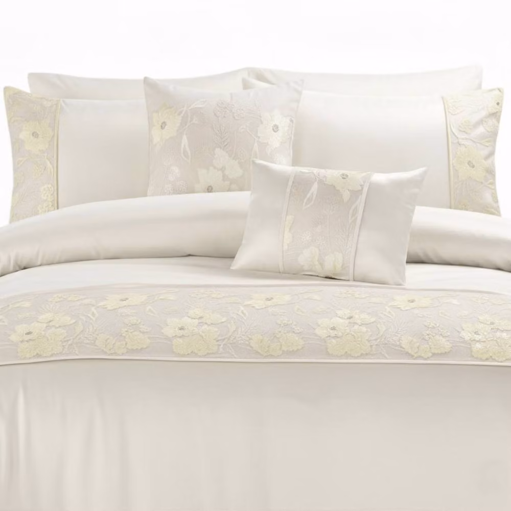 Snug City Luxury Embroidered Floral Duvet Cover and Pillowcase Set in Beige, Double (140 x 200 cm) – 2