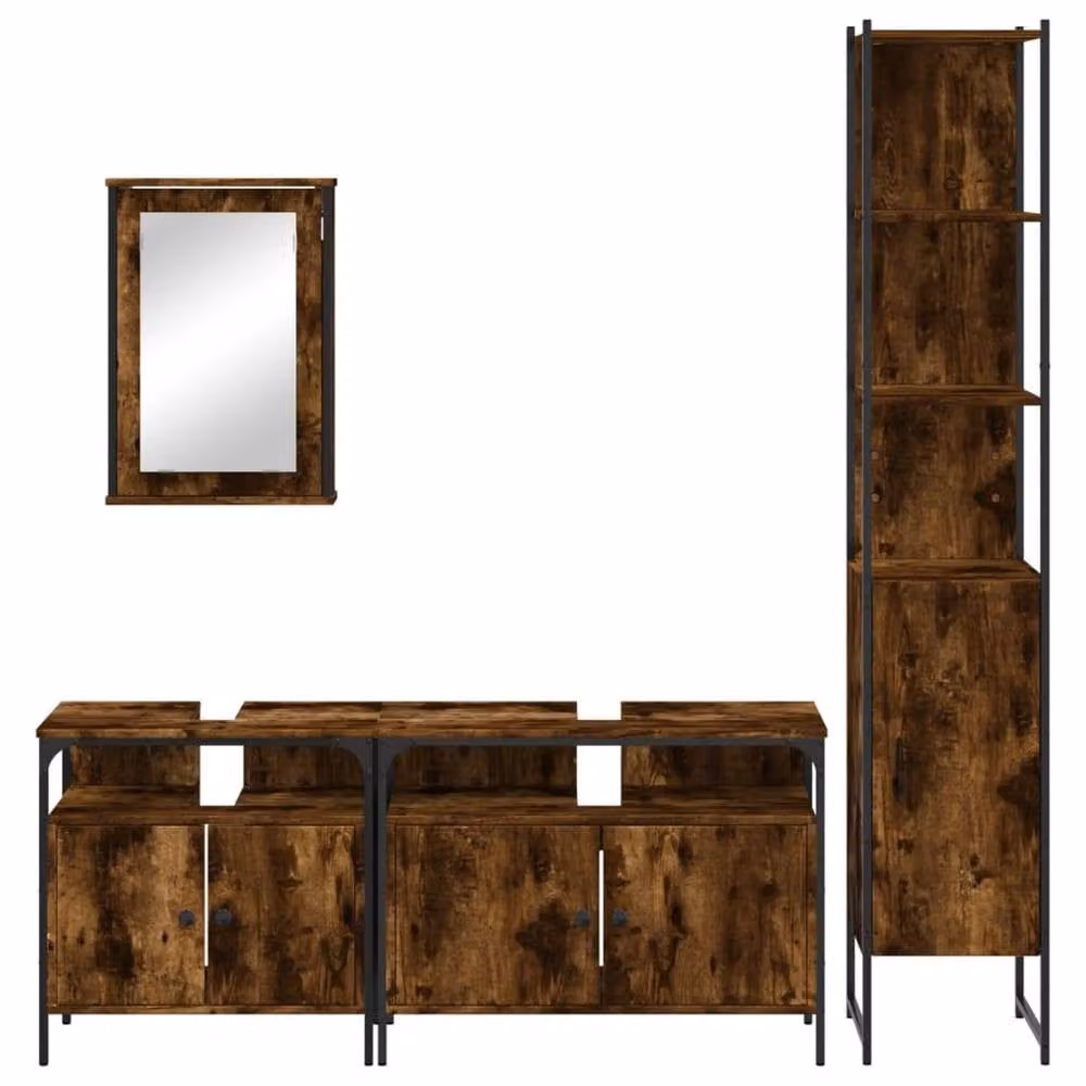 Berkfield Home 4 Piece Industrial Bathroom Furniture Set in Brown Smoked Oak – 3