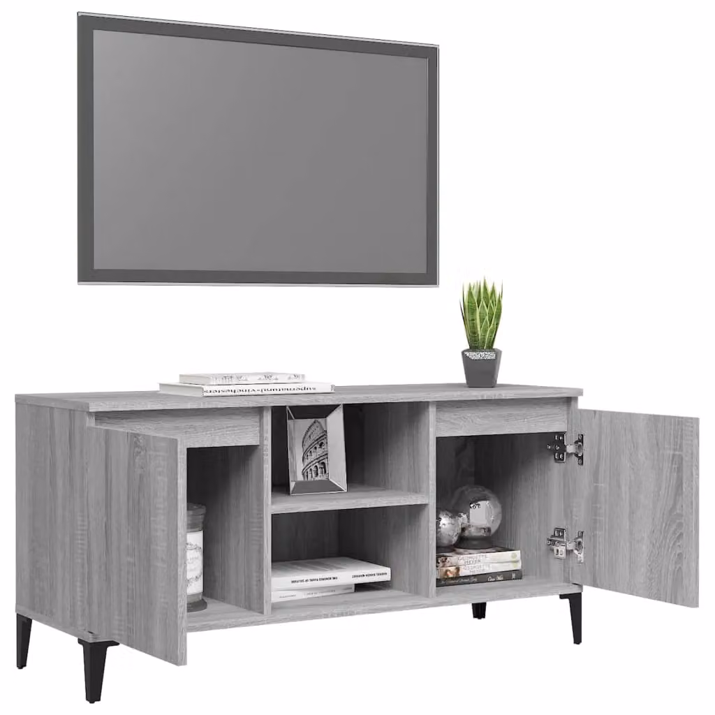 Berkfield Home Modern TV Cabinet in Grey Sonoma with Metal Legs, W: 103.5 cm, D: 35 cm, H: 50 cm – 3