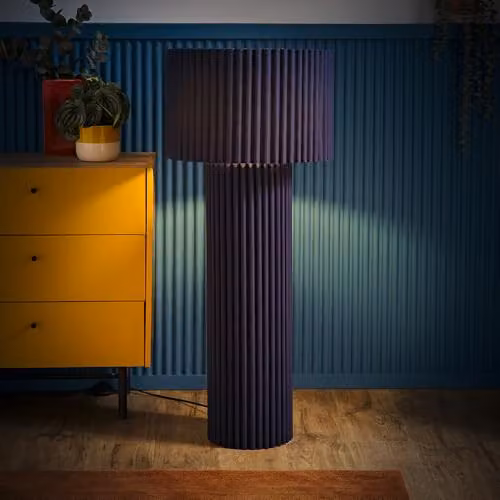 ValueLights Lenny Maritime Blue Ribbed Fabric Cylinder Floor Lamp with LED Bulb, H: 108 cm, W: 46 cm, D: 46 cm – 2