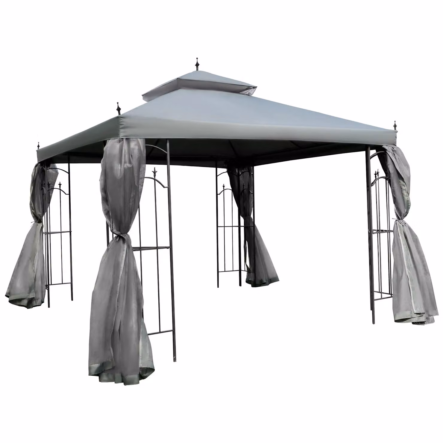 Outsunny Grey Garden Gazebo with Double Top and Curtains, W/D: 300 x 300 cm – 2