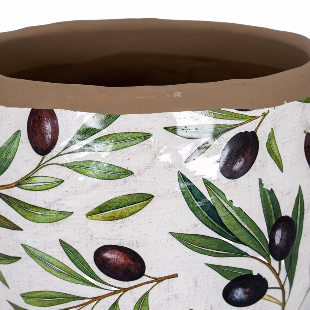 Lemon Pavilion Furniture and Decor Verdal Olive Medium Ceramic Planter, Green and White, W: 18 cm, D: 18 cm, H: 16 cm – 2