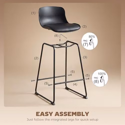 HOMCOM Set of 2 Modern Black PU Leather Upholstered Bar Stools – 3