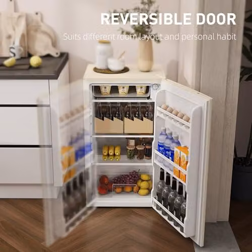 HOMCOM 91L Under Counter Fridge with Reversible Door and Fresh Zone, Beige – 3