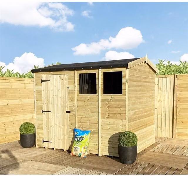 Marlborough Pressure Treated High Eaves Reverse Apex Shed with Single Door in Natural Wood