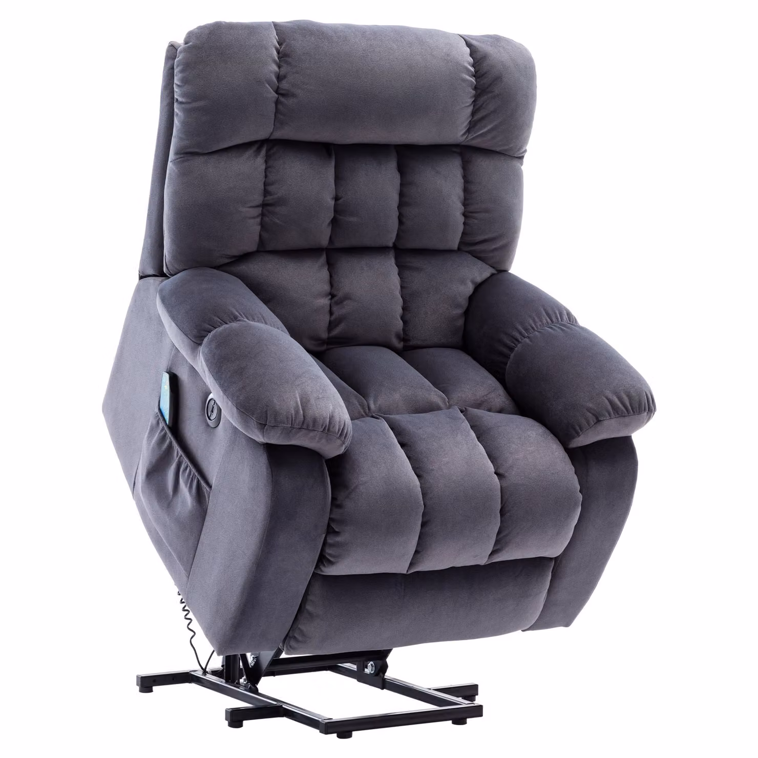 Aosom.UK Grey Power Lift Recliner Armchair with Heating, USB Ports and Side Pockets, W/D/H: 81 x 91 x 104 cm – 2