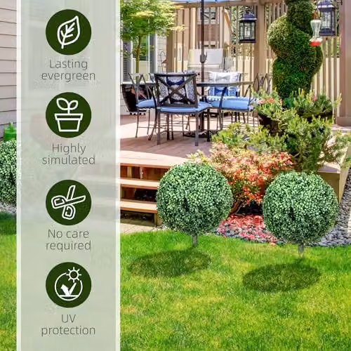 HOMCOM Set of 2 Green Artificial Boxwood Topiary Ball Bushes, UV Resistant, Diameter: 40 cm, Height: 70 cm – 4