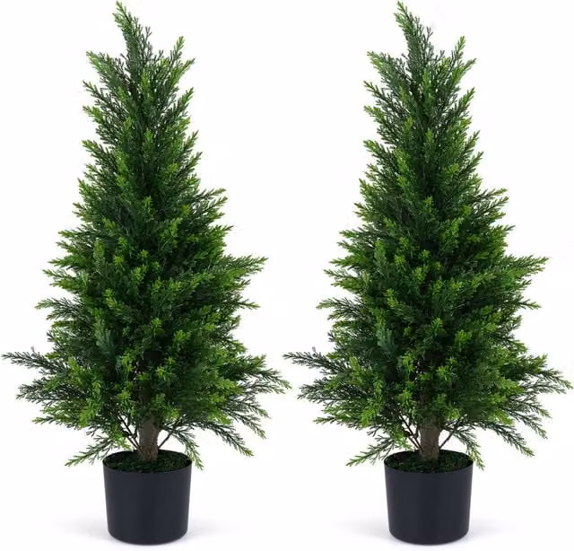 Set of 2 Green Artificial Cedar Cypress Trees by COSTWAY
