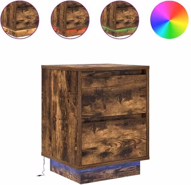 Berkfield Home Set of 2 Bedside Cabinets with Integrated LED Lights in Smoked Oak, W/D/H: 38 x 34 x 50 cm – 1