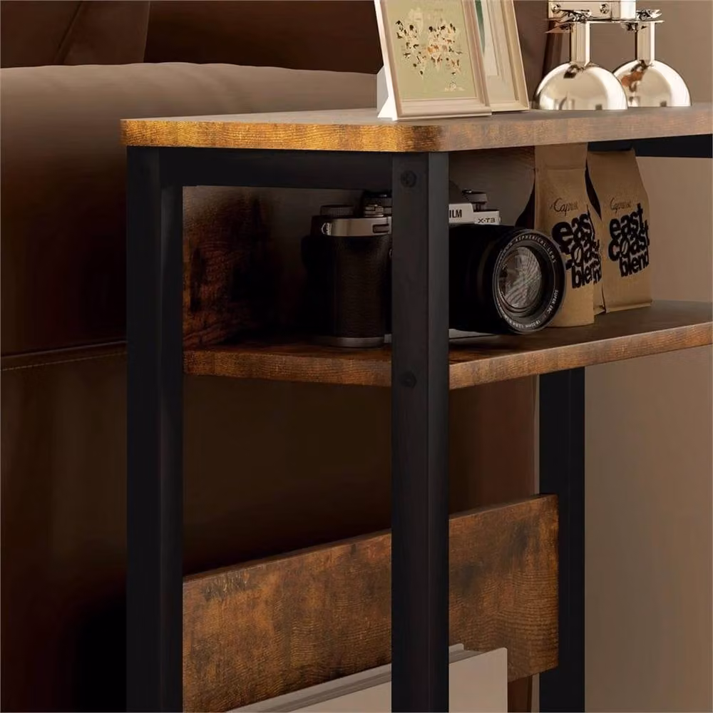 Nordara Industrial Narrow Side Table with Storage in Black and Brown – 3