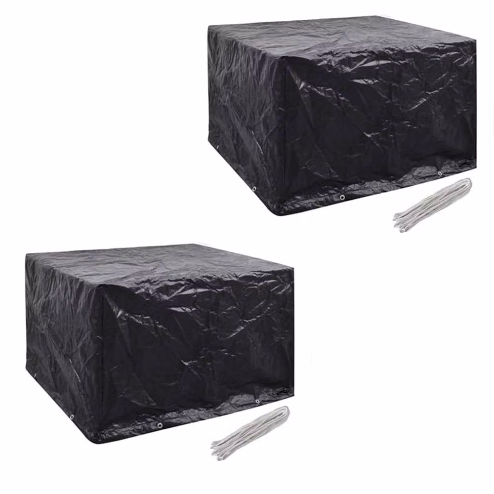 Berkfield Home Water Repellent Poly Rattan Garden Furniture Covers for 4 People, Black, W/D/H: 113 x 113 x 113 cm, 2 Pack – 2