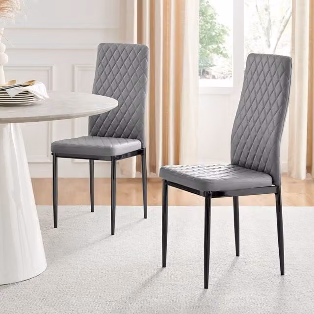 FurnitureboxUK Set of 6 Milan Dining Chairs in Grey with Black Metal Legs and Geometric Diamond Pattern Faux Leather