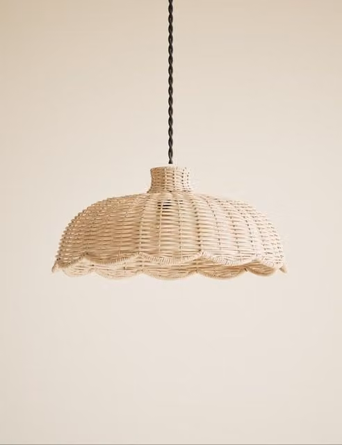 M&S Scallop Rattan Dome Lampshade in Natural Beige